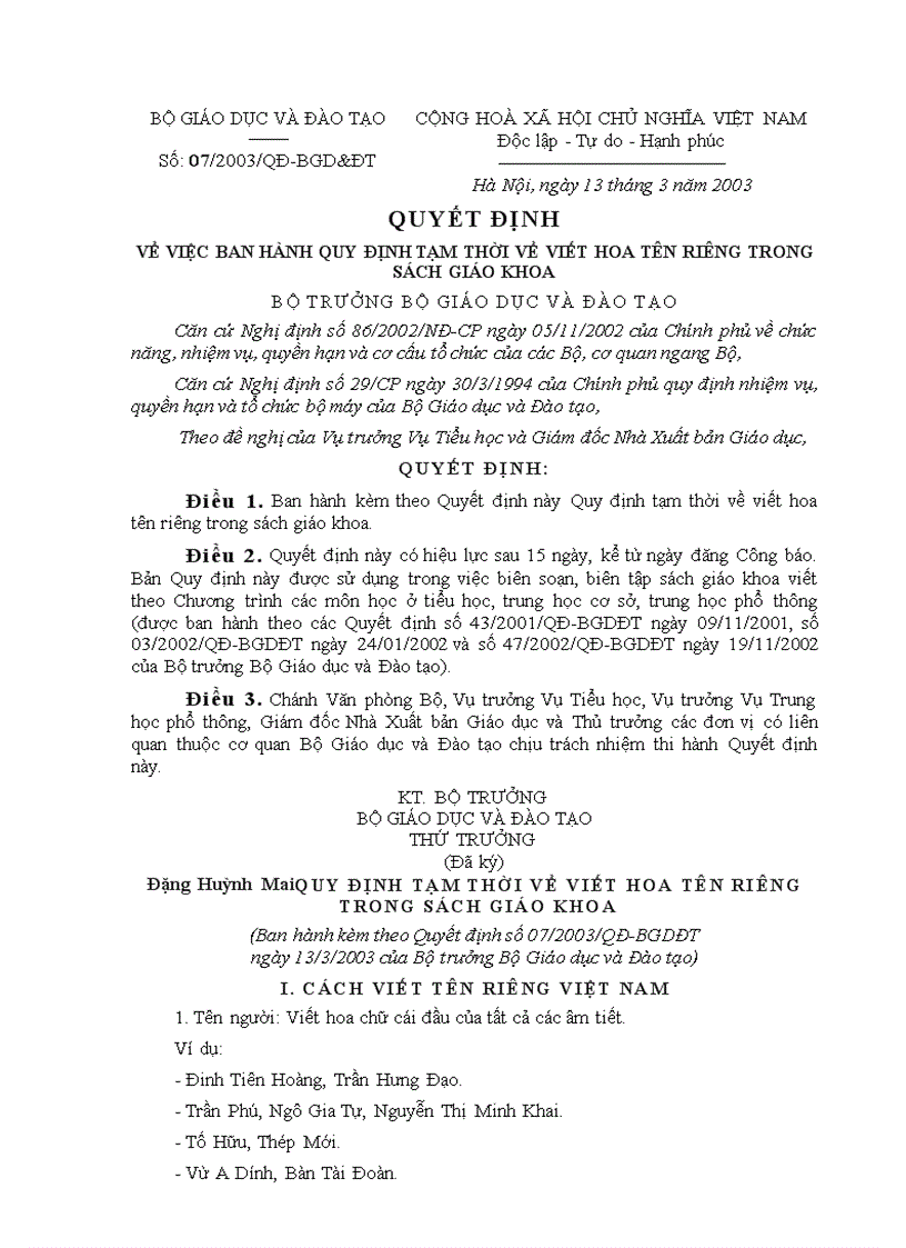 image for page Quyết định 07 về cách viết hoa