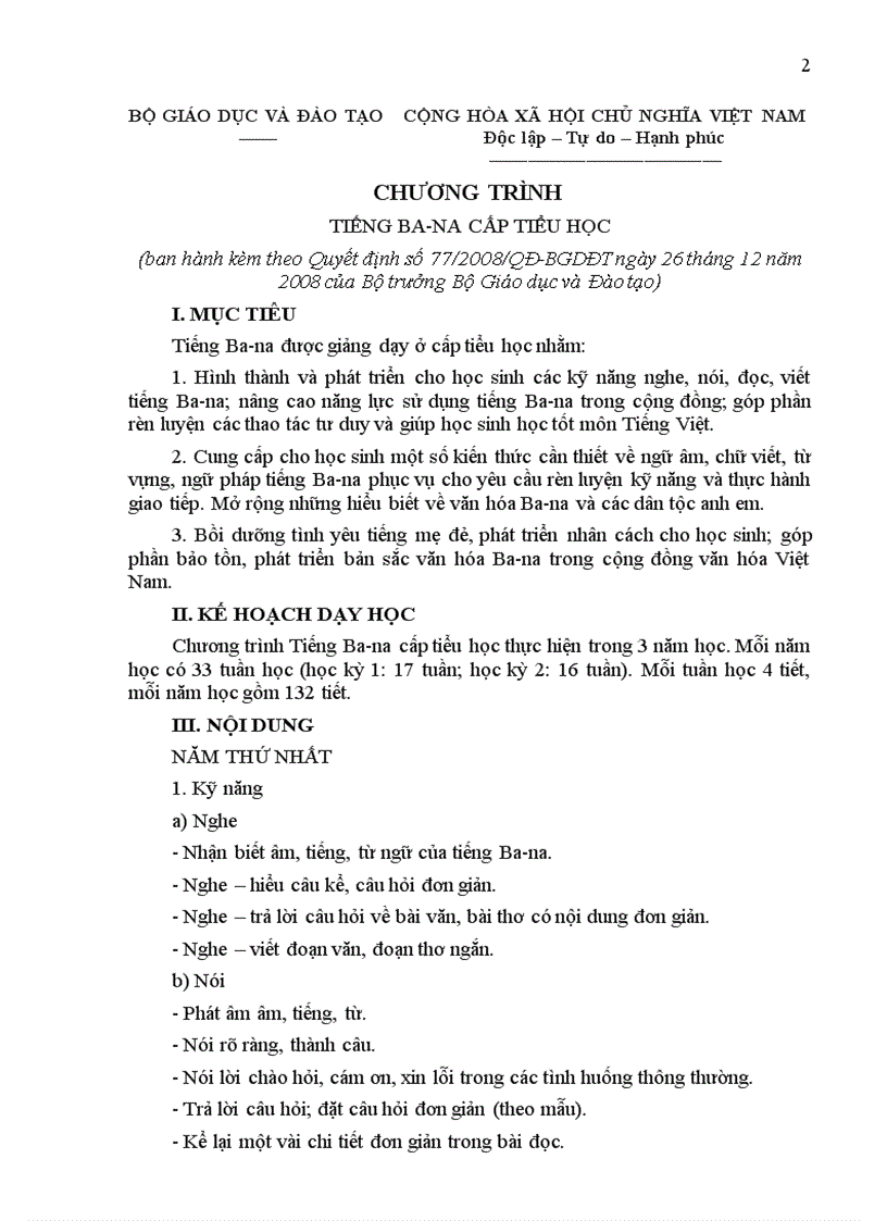 image for page Quyết định ban hành chương trình tiếng bana
