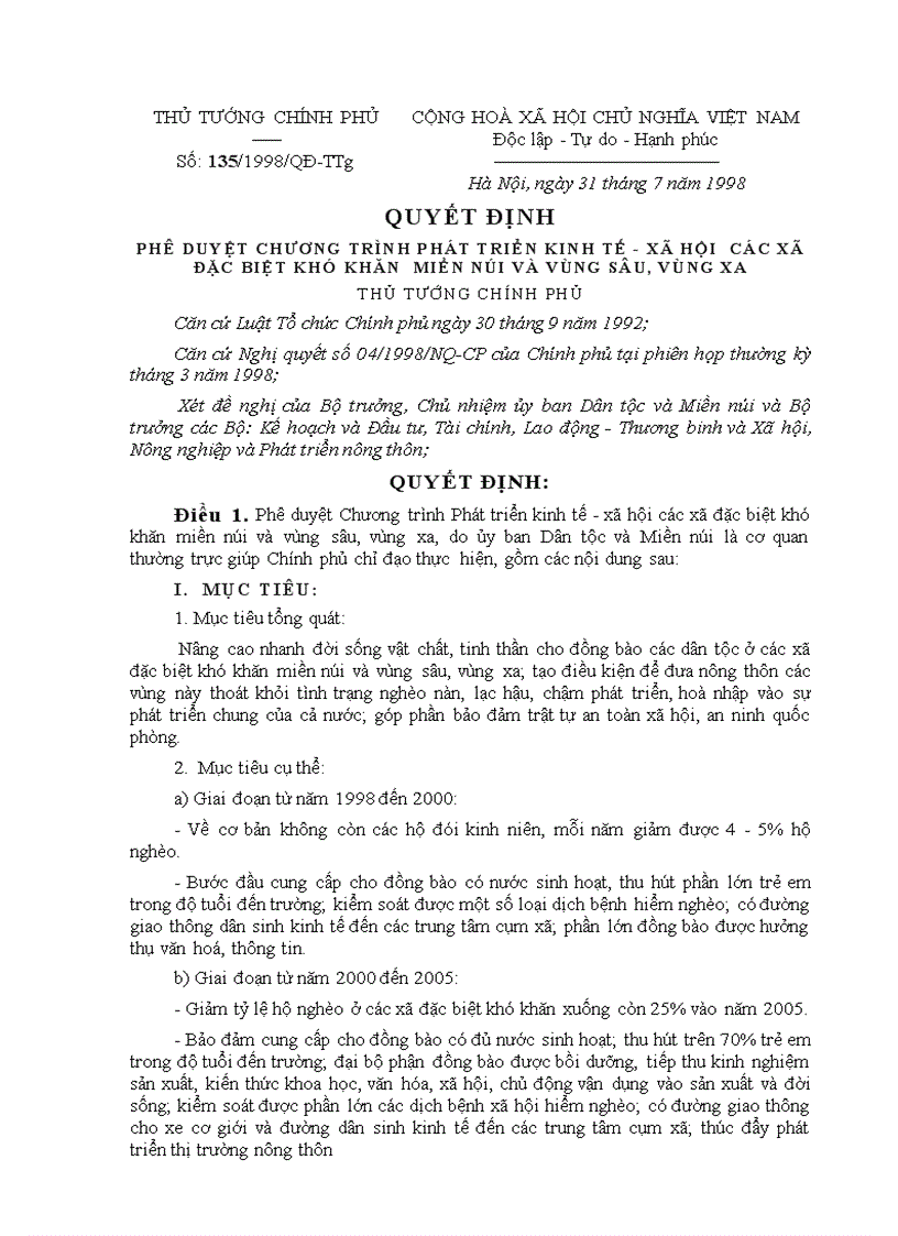 image for page Quyet dinh so 135 1998 TTg Chuong trinh 135