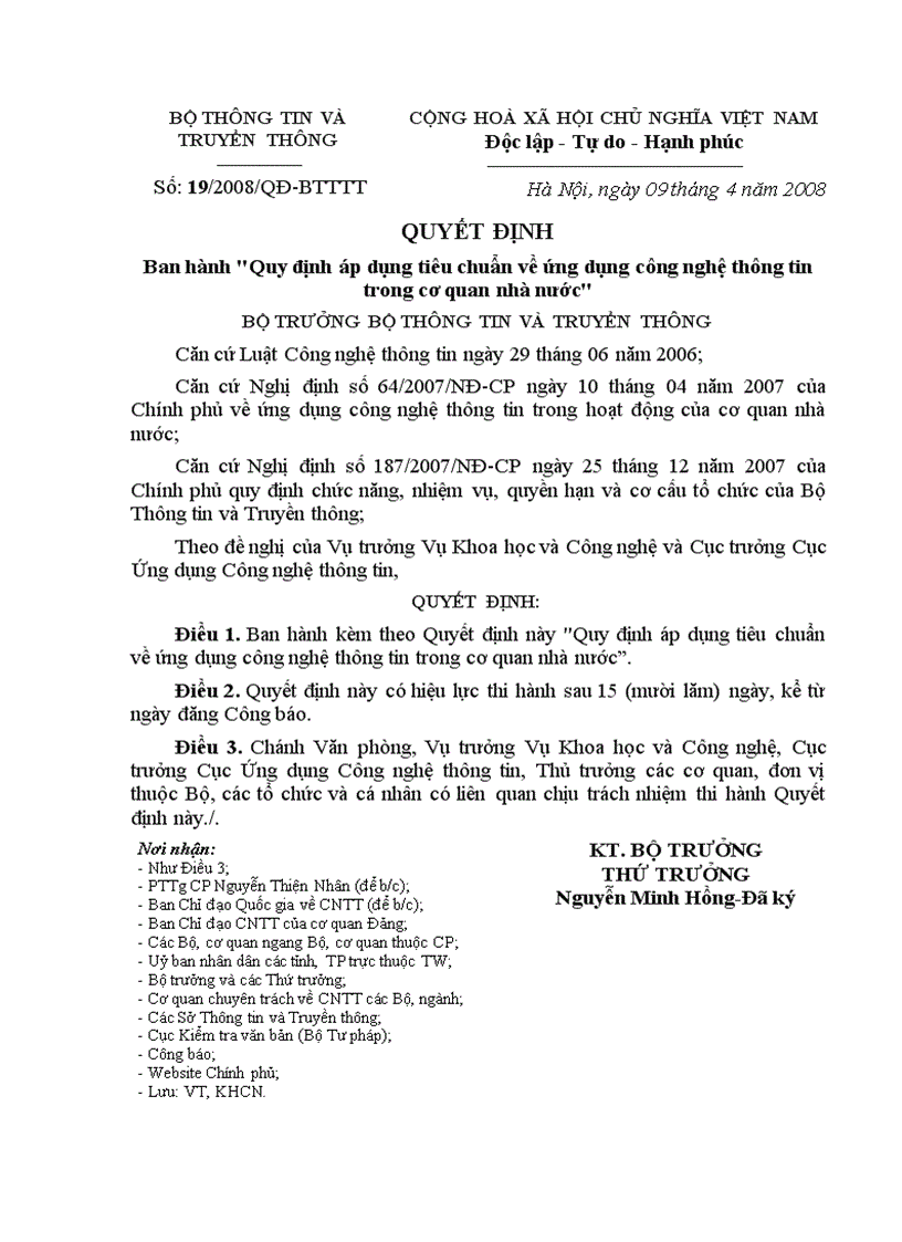 image for page Quyet dinh so 19 2008 BTTTT Tieu chuan ung dung ve CNTT