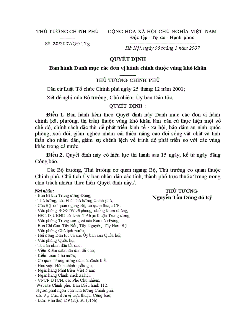 image for page Quyet dinh so 30 2007 TTg Danh muc thuoc vung kho khan135