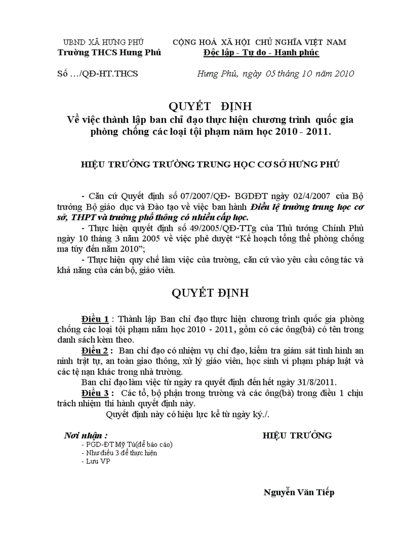 image for page Quyết định thành lập BCĐ phòng chống tội phạm