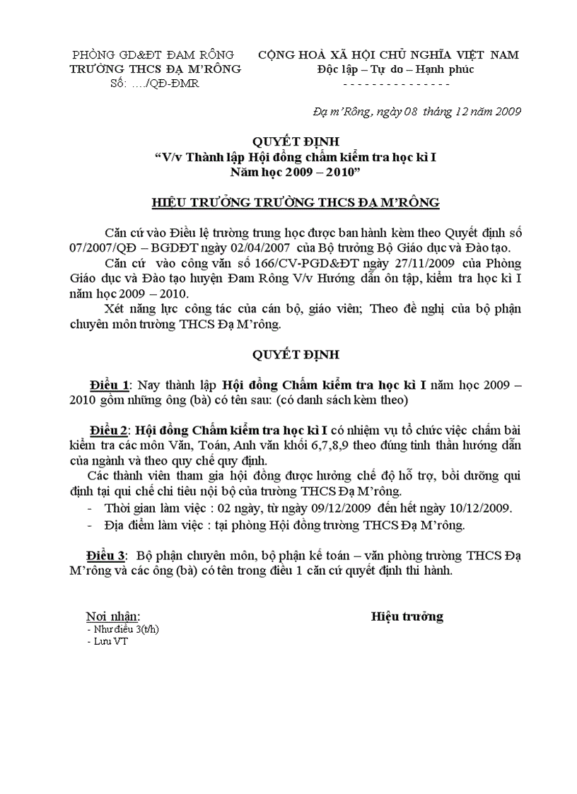 image for page Quyet dinh thanh lap hoi dong cham kiem tra HK I