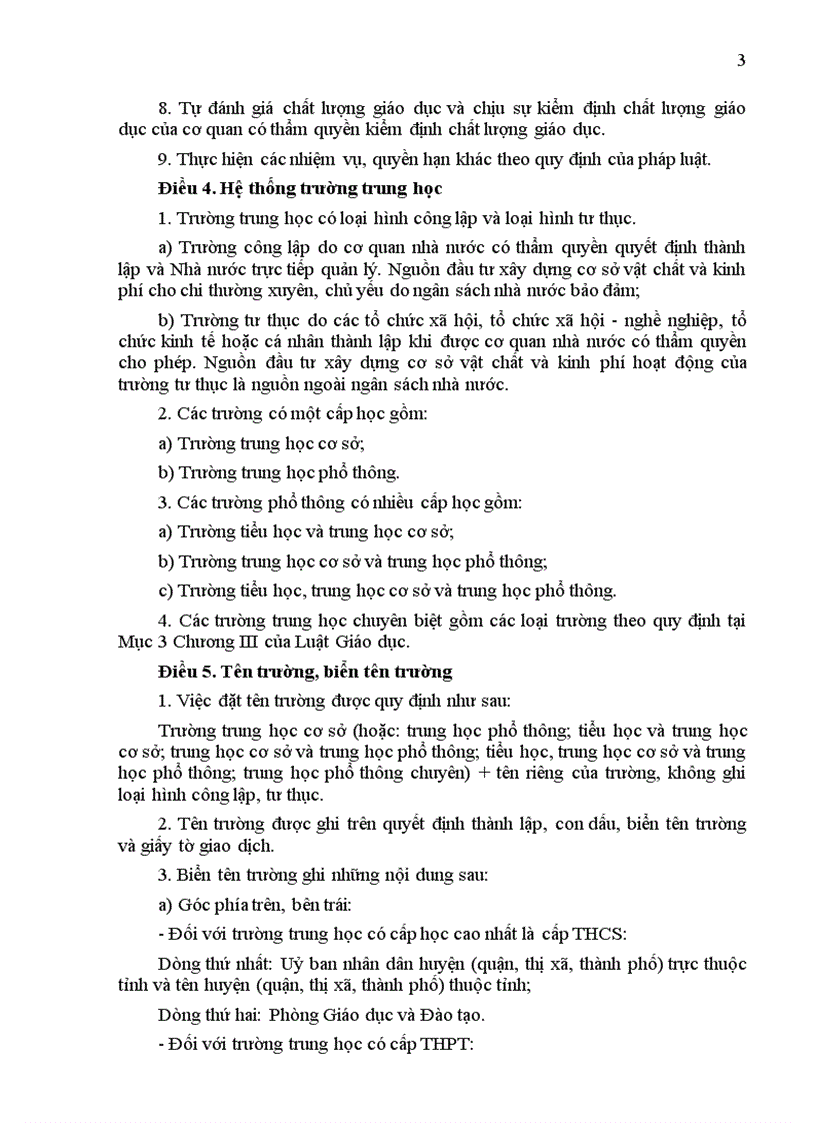 QUYẾT ĐỊNH VỀ VIỆC BAN HÀNH ĐIỀU LỆ Trường trung học cơ sở trường trung học phổ thông và trường phổ thông có nhiều cấp học