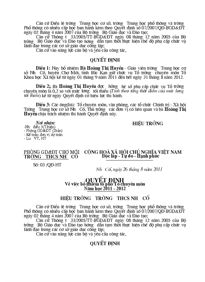 image for page Quyết định bổ nhiệm tổ trưởng chuyên môn 1