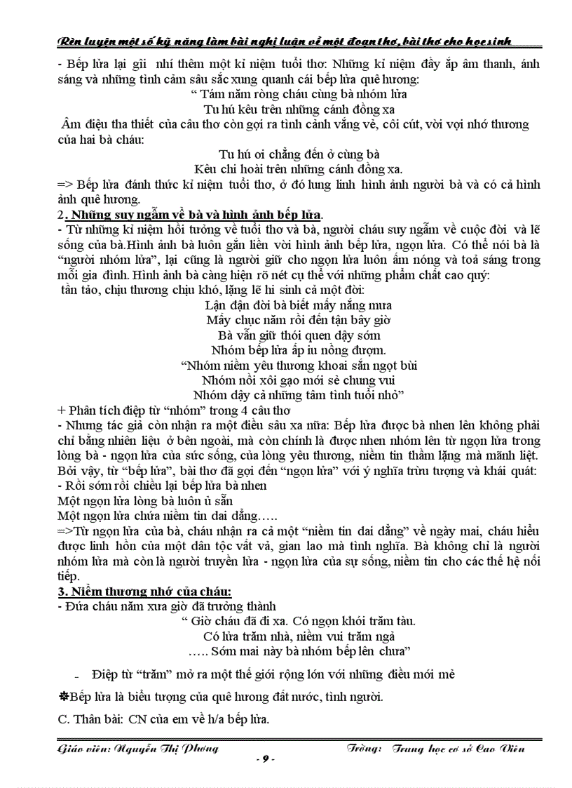 image for page Rèn luyện một số kĩ năng làm bài nghị luận về đoạn thơ bài thơ cho HS lớp 9