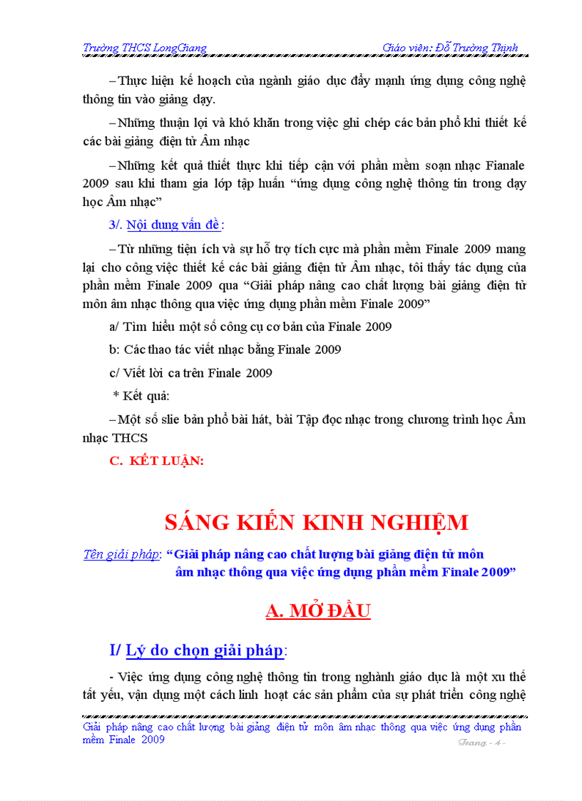 image for page Sáng Kiến Kinh Nghiệm Môn Âm Nhạc