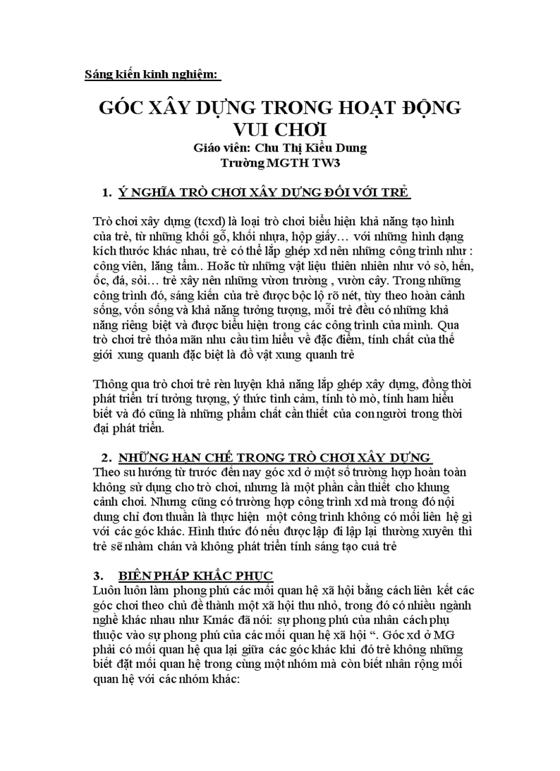 image for page SKKN Góc xây dựng trong hoạt động vui chơi
