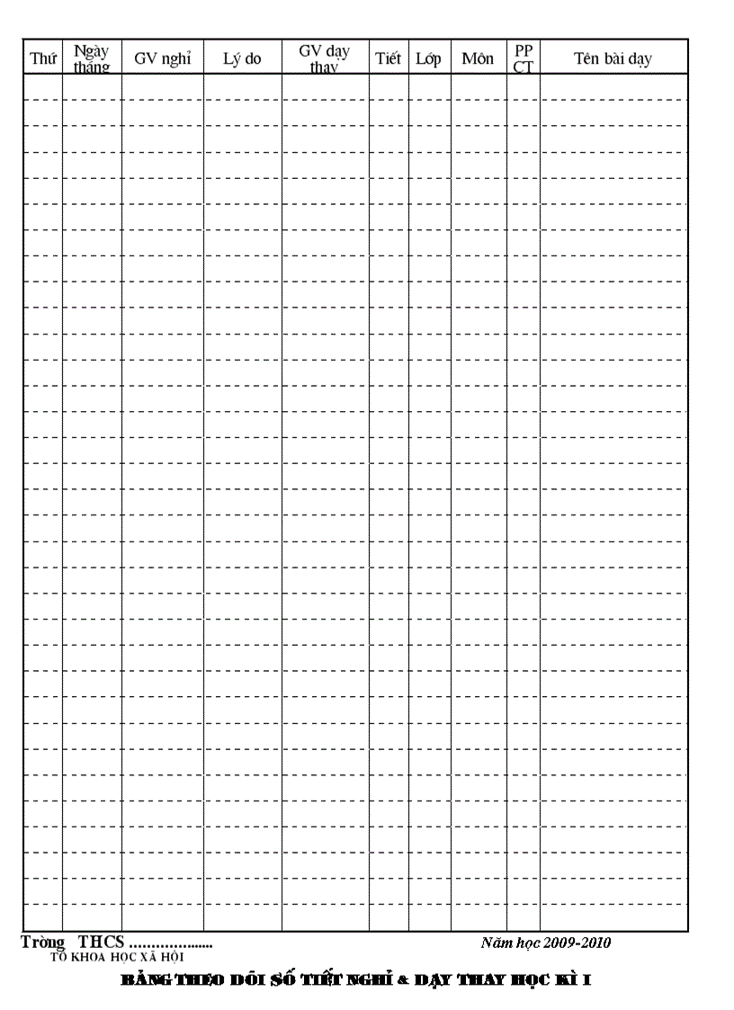 image for page Sổ theo dõi Gv nghỉ và dạy thay của Tổ phó