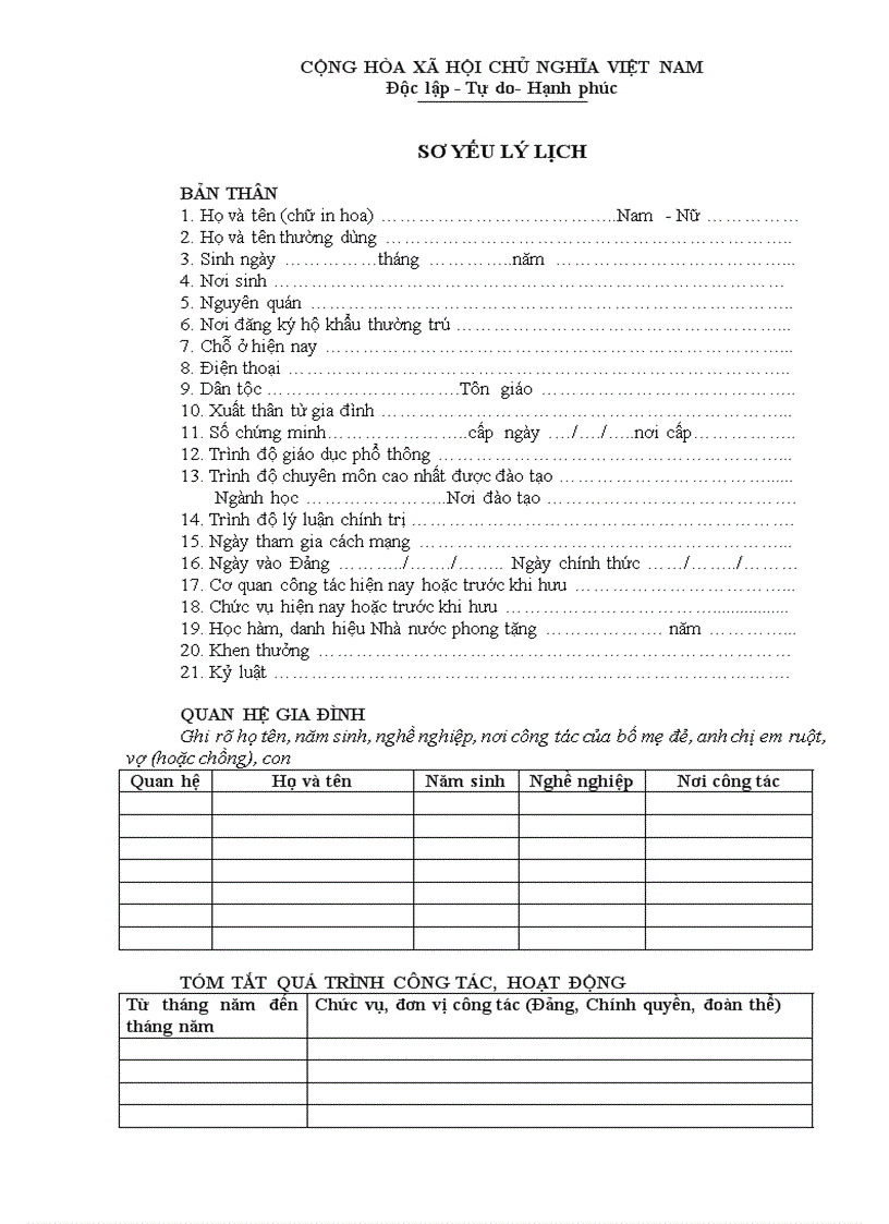image for page Sơ yếu lý lịch 1