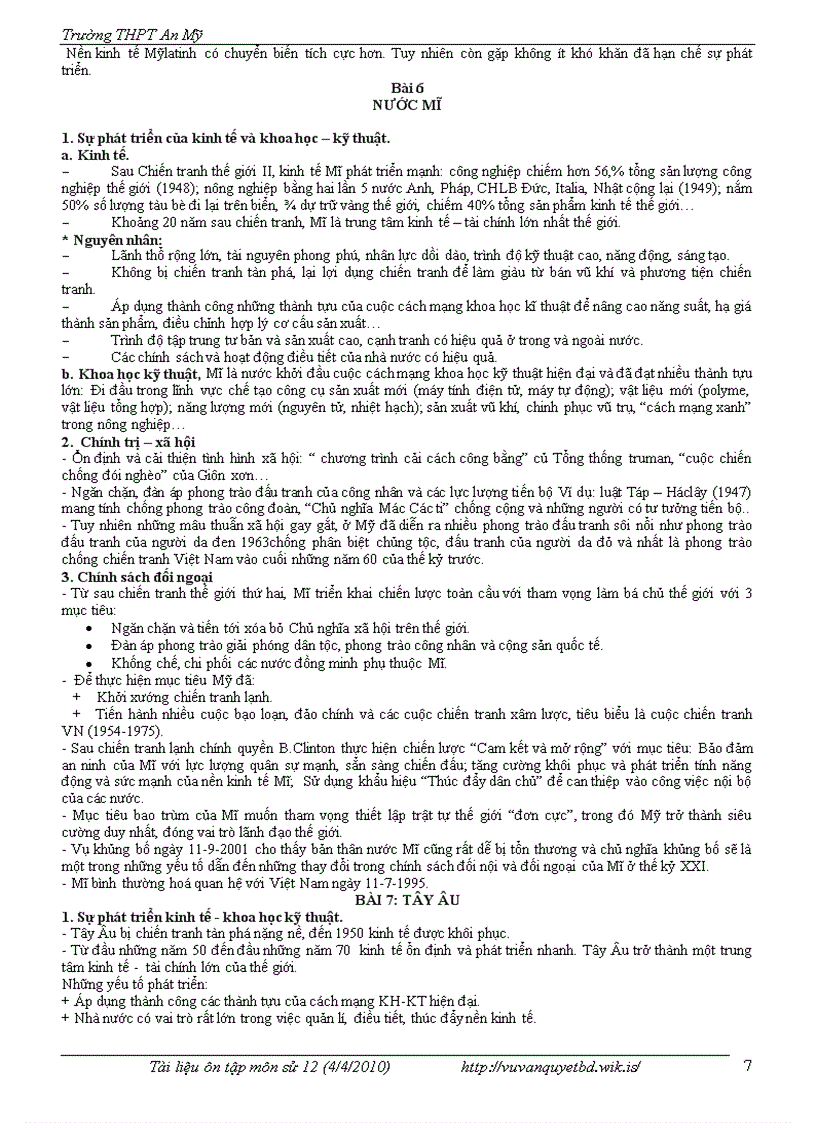 image for page Tài liệu ôn tập Sử 12 năm học 2010