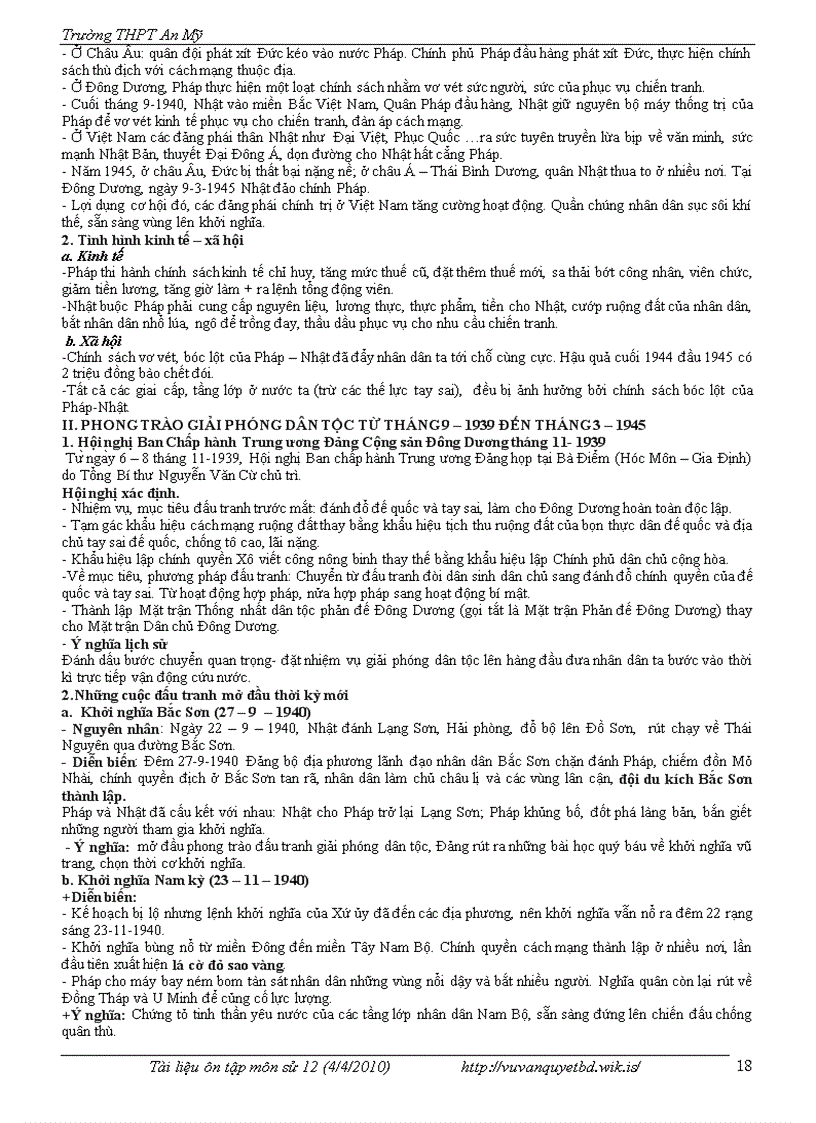 image for page Tài liệu ôn tập Sử 12 năm học 2010