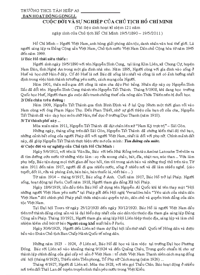 image for page Tài liệu sinh hoạt kỷ niệm 121 năm Ngày sinh của Chủ tịch Hồ Chí Minh
