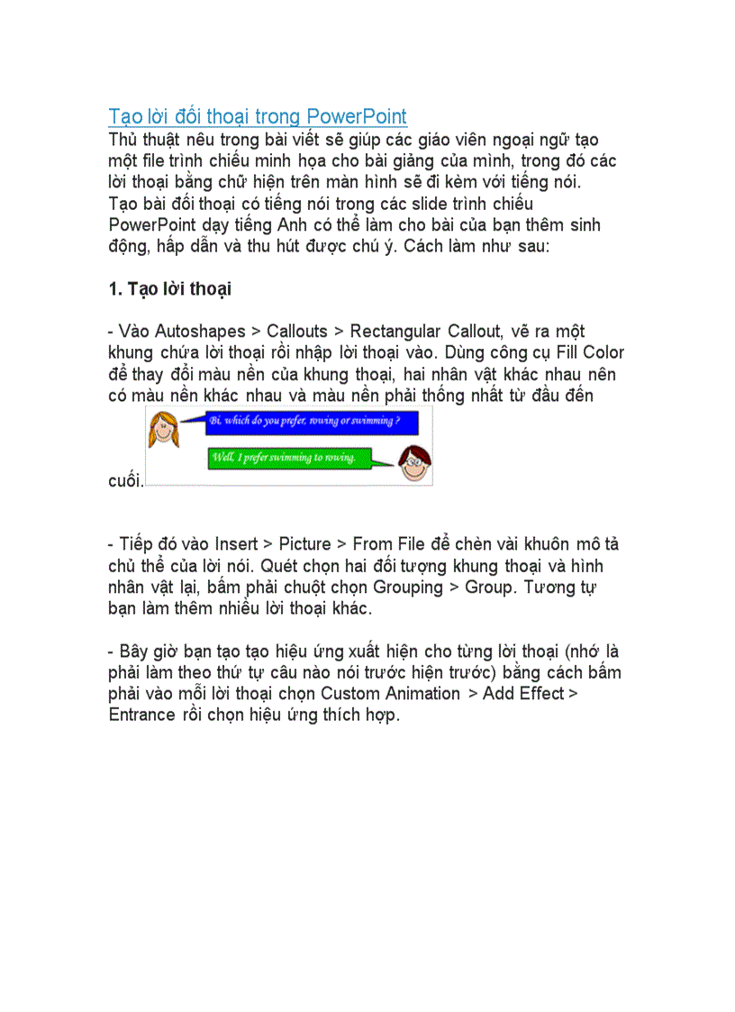 image for page Tạo lời đối thoại trong PowerPoint