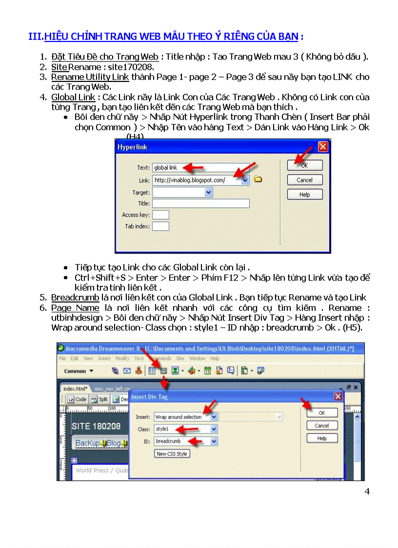 image for page Tạo trang web có 4 trang