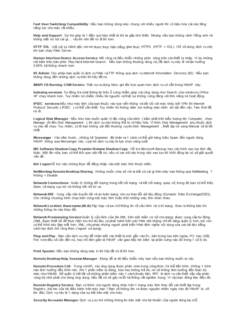 image for page Tắt bớt dịch vụ Windows