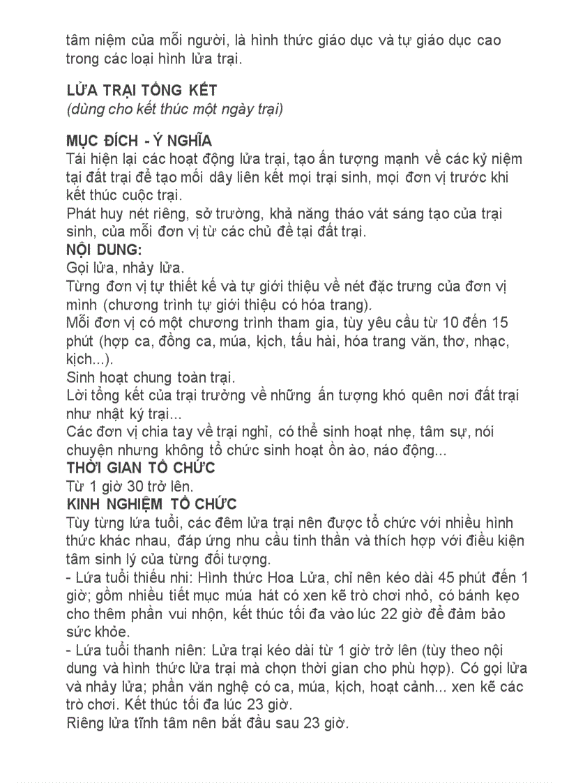 image for page Tất cả kế hoạch chương trình cho lữa trại