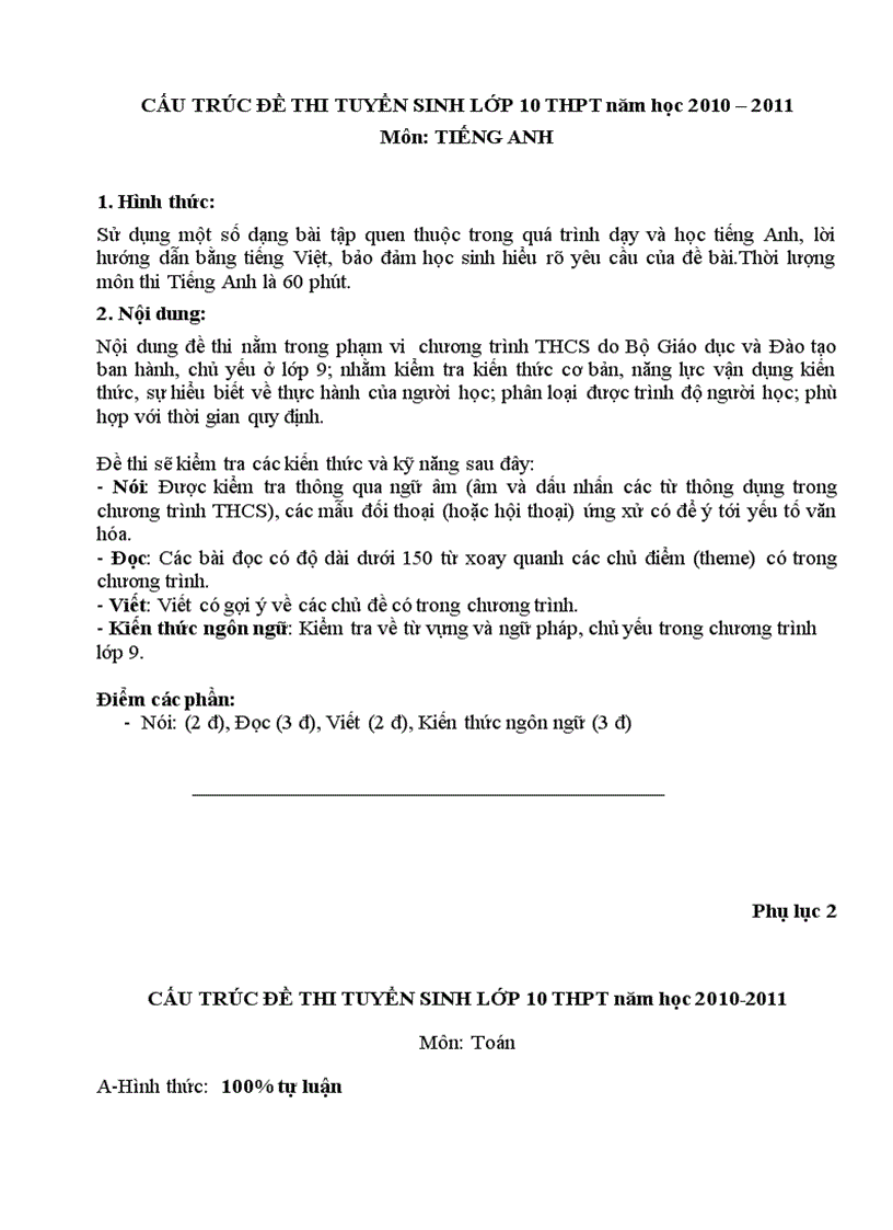 image for page TB cấu trúc đề thi vào lớp 10 năm học 2010 2011