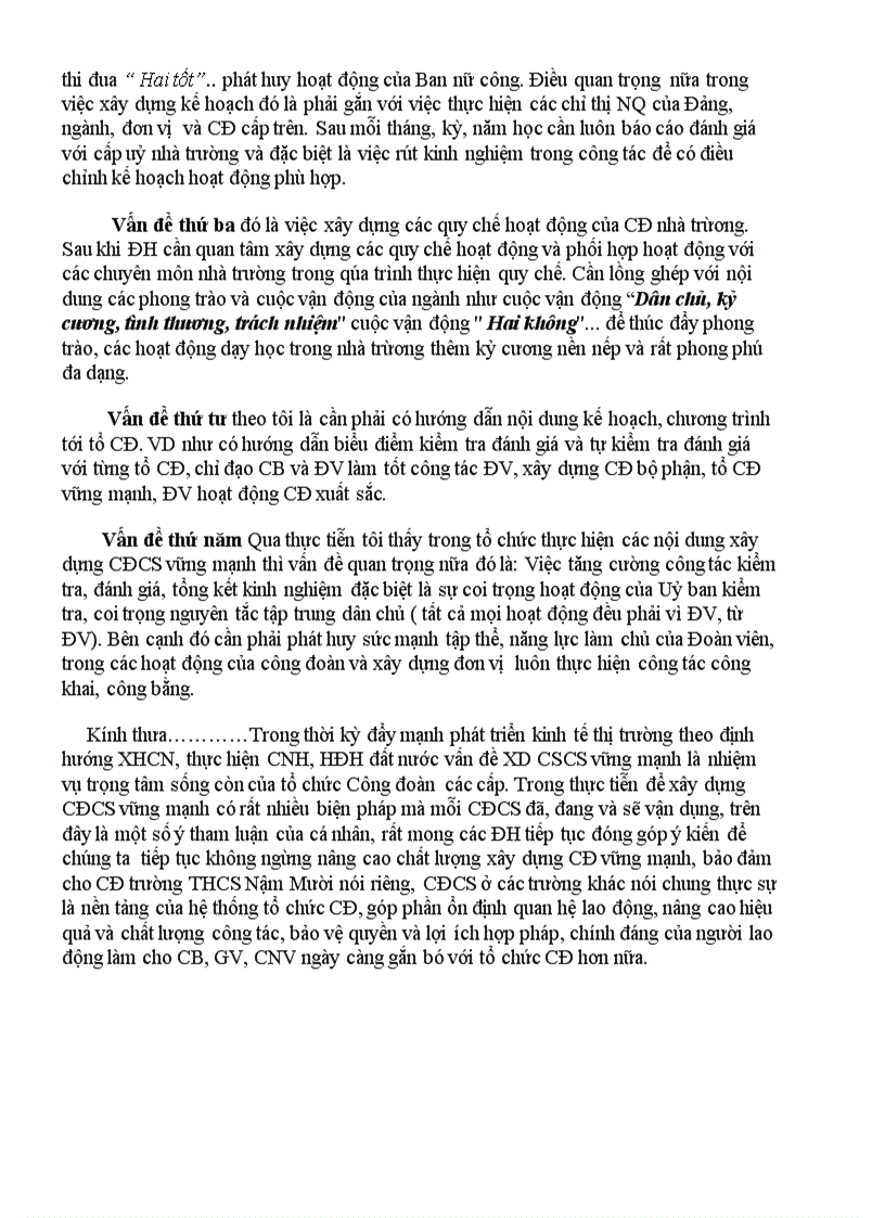 image for page Tham luận xây dựng tổ chức công đoàn vững mạnh