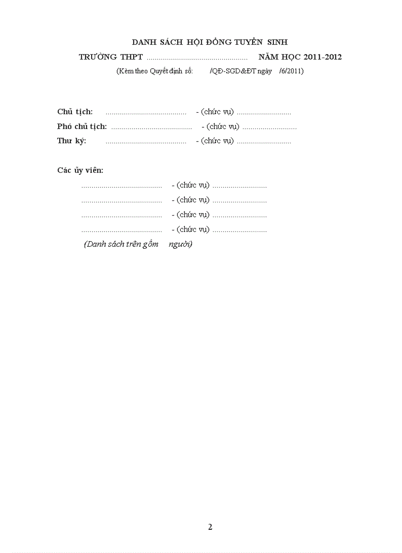 Thành lập Hội đồng tuyển sinh lớp 10 năm học 2011 2012