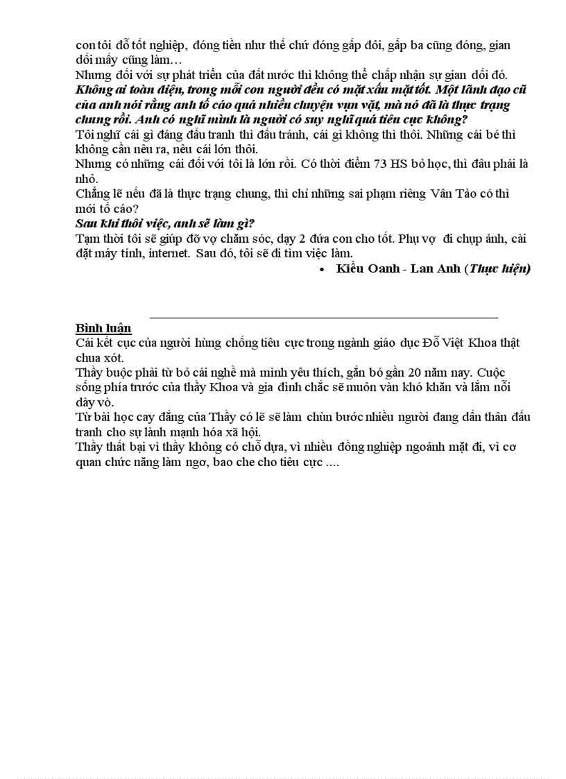 image for page Thầy đỗ việt khoa anh hùng chống tiêu cực trong ngành giáo dục có nguy cơ nghỉ việc