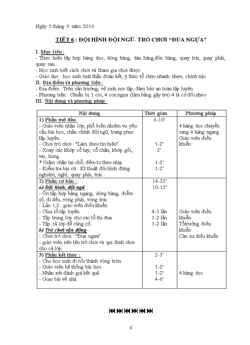 Thể dục lớp 5 chuẩn kiến thức 2010 2011