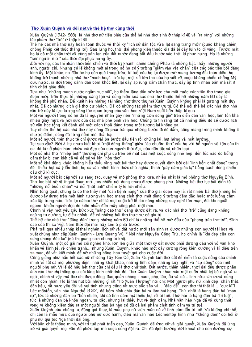 image for page Thơ Xuân Quỳnh và đôi nét về thế hệ thơ cùng thời