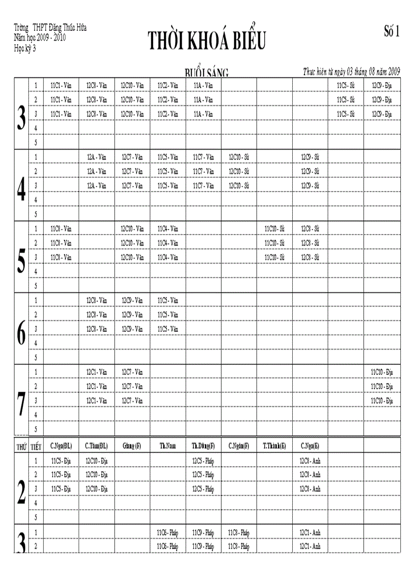 image for page Thời khóa biểu học thêm dành cho GV hè 2009
