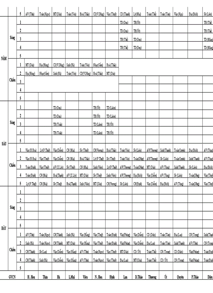 image for page Thời khoá biểu khối chiều