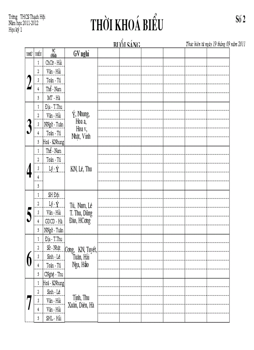 Thời khóa biểu lần 2