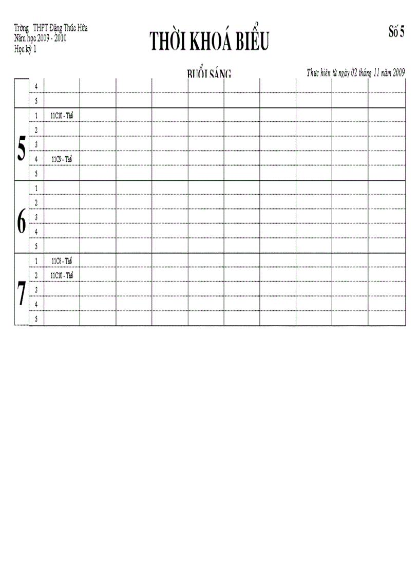image for page Thời khóa biểu lần 5