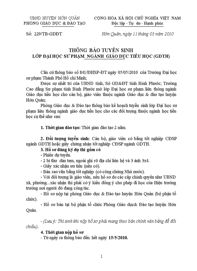 image for page Thông báo chiêu sinh lớp ĐHGD Tiểu học