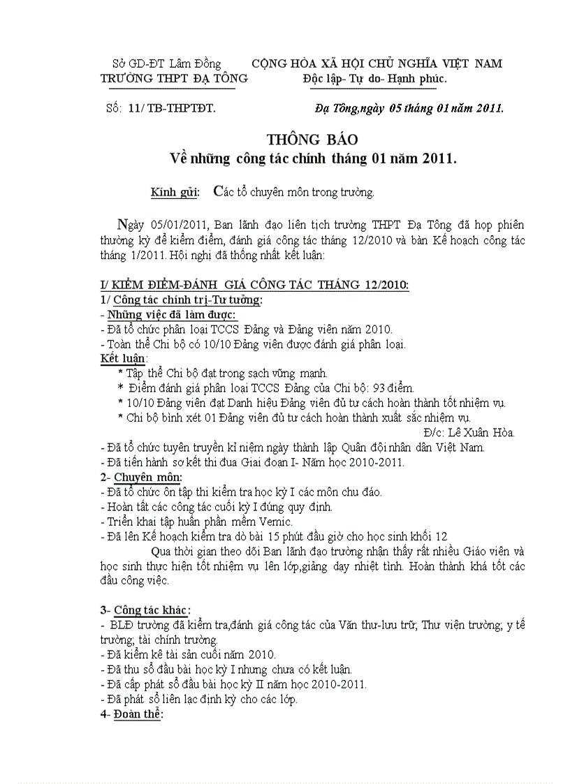 image for page Thông báo công tác tháng 01 2011