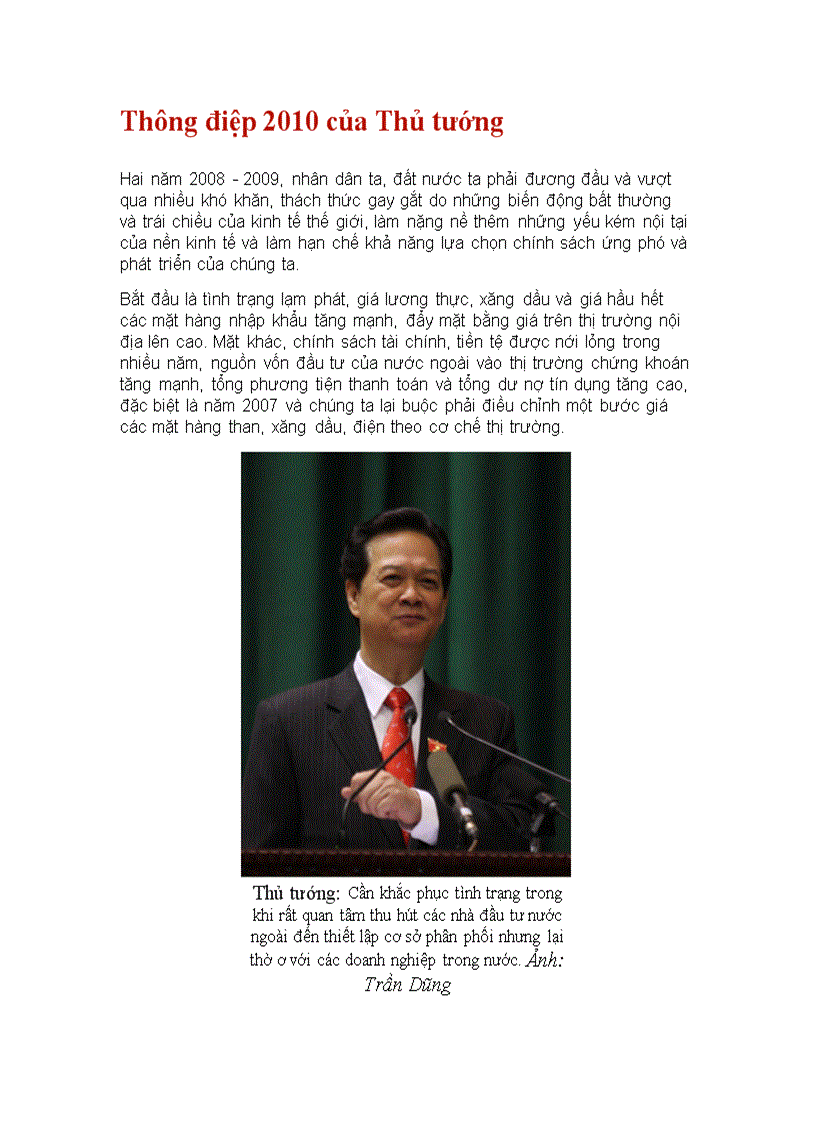 Thông Diệp Của Thủ Tướng Năm 2010