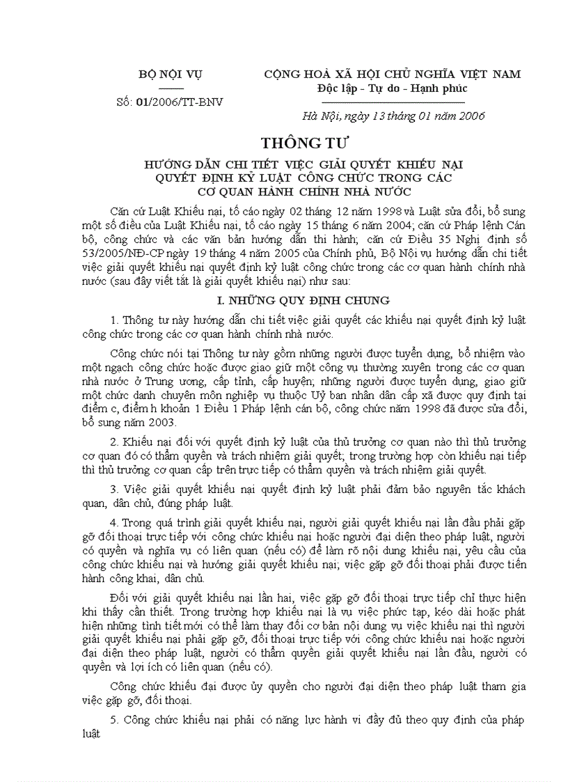 image for page Thong tu 01 2006 BNV ve Khieu naiTo cao
