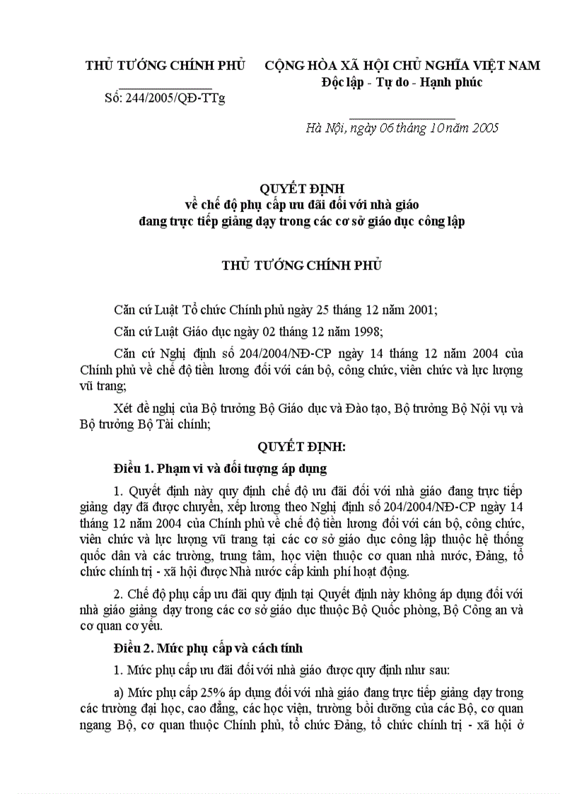 image for page Thông tư 244 về chế độ phụ cấp đối với nhà giáo