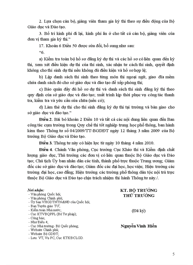 image for page Thông tư về việc sửa đổi bổ sung một số điều của quy chế thi tốt nghiệp trung học phổ thông