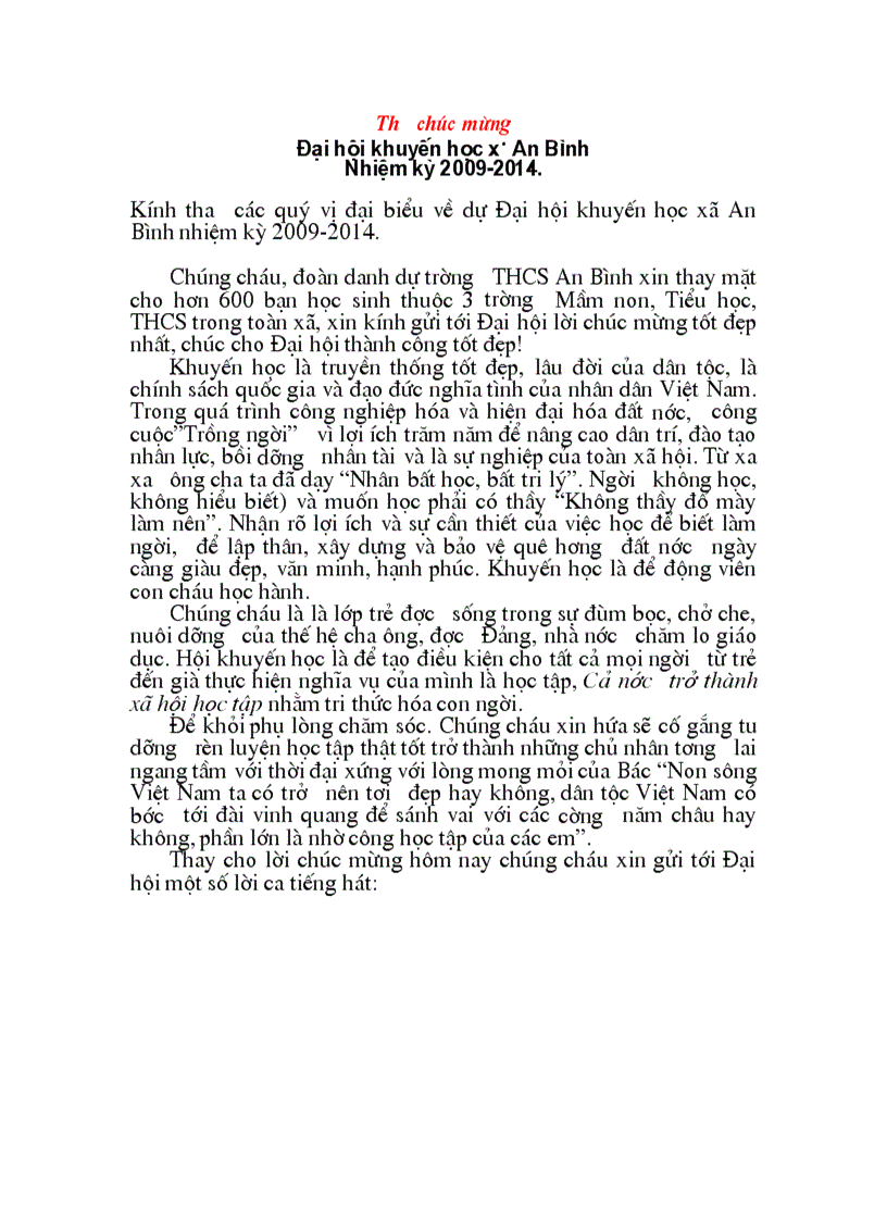 image for page Thư chúc mừng đại hội khuyến học