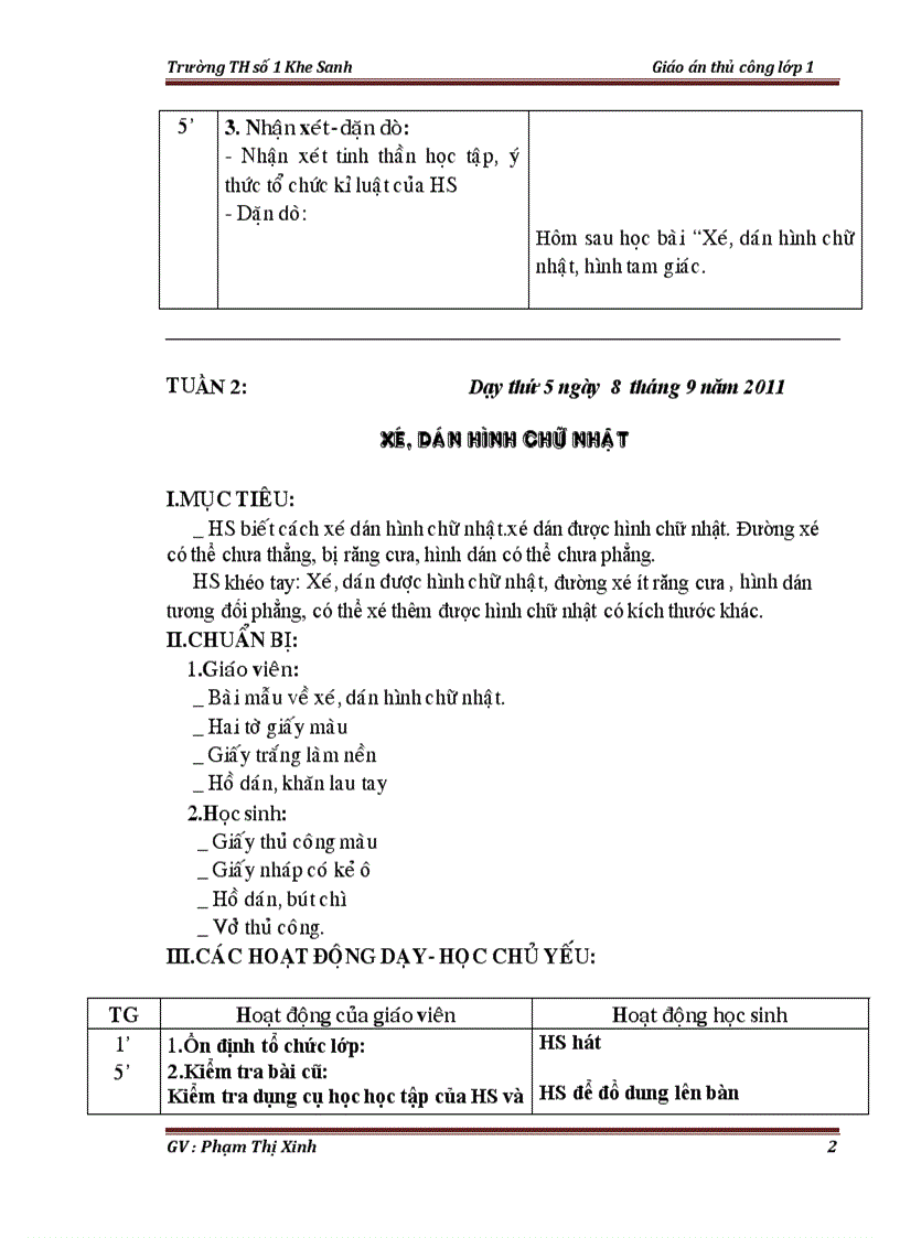 THỦ CÔNG lớp 1