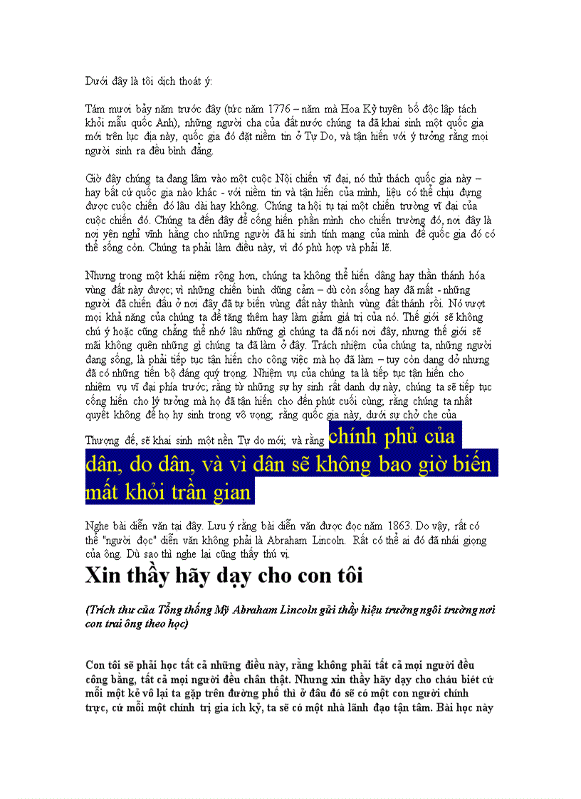 image for page Thư của cố tt Mỹ Lincoln gửi thầy hiệu trưởng