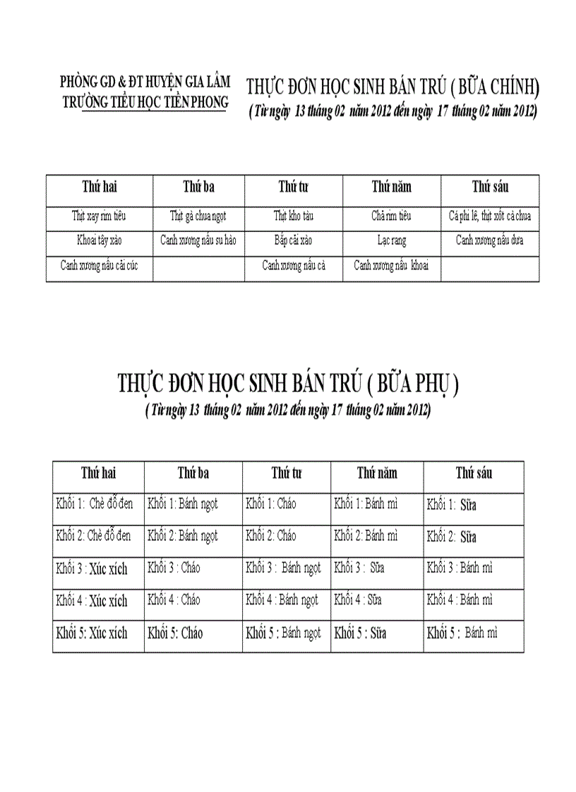 image for page Thực đơn bán trú năm học 2011 2012 luôn luôn cập nhật