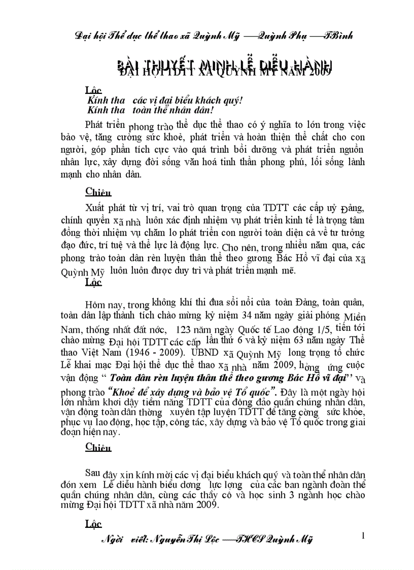 image for page Thuyết minh Lễ diễu hành Đại hội TDTT cấp xã rất tuyệt