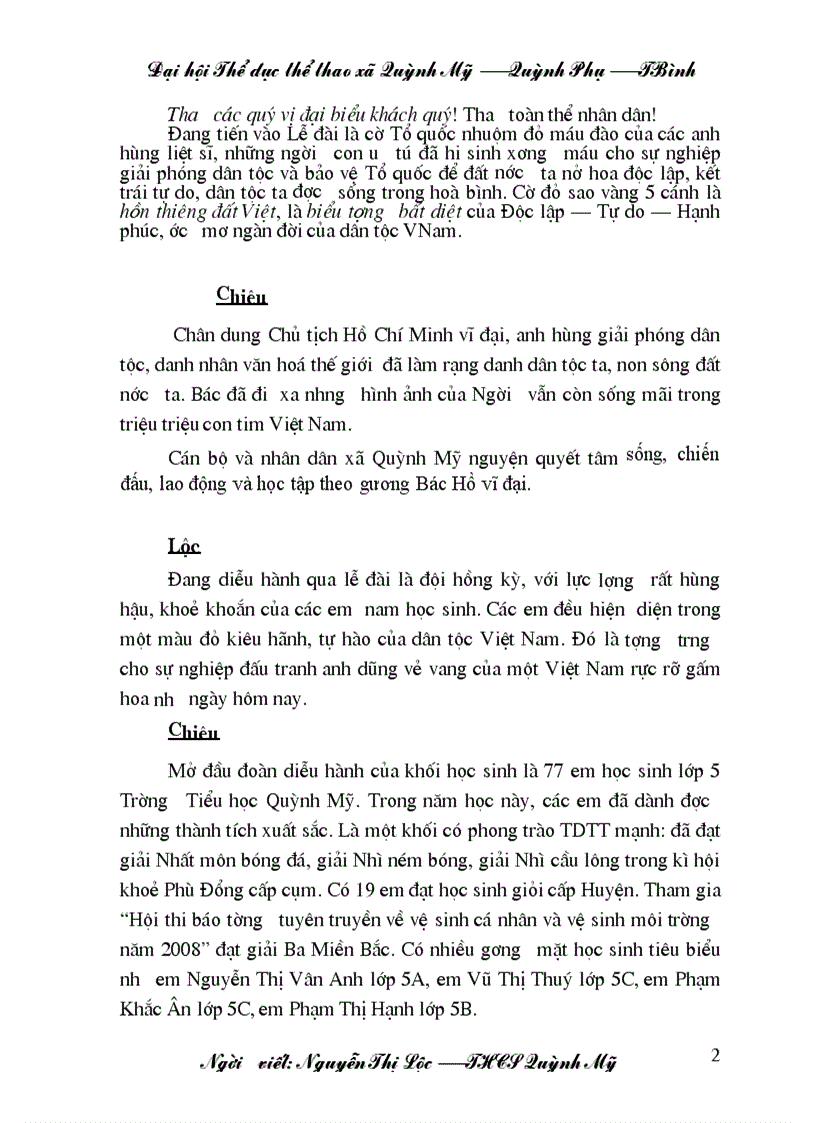 image for page Thuyết minh Lễ diễu hành Đại hội TDTT cấp xã rất tuyệt