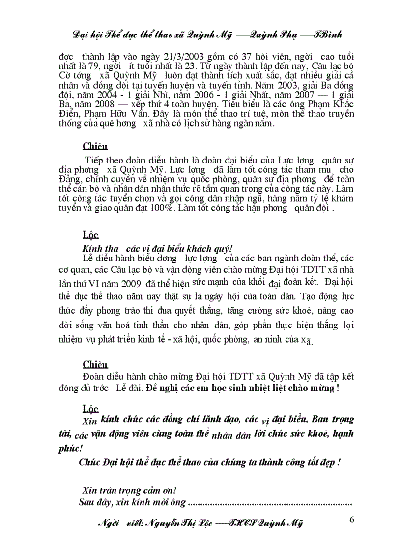 image for page Thuyết minh Lễ diễu hành Đại hội TDTT cấp xã rất tuyệt
