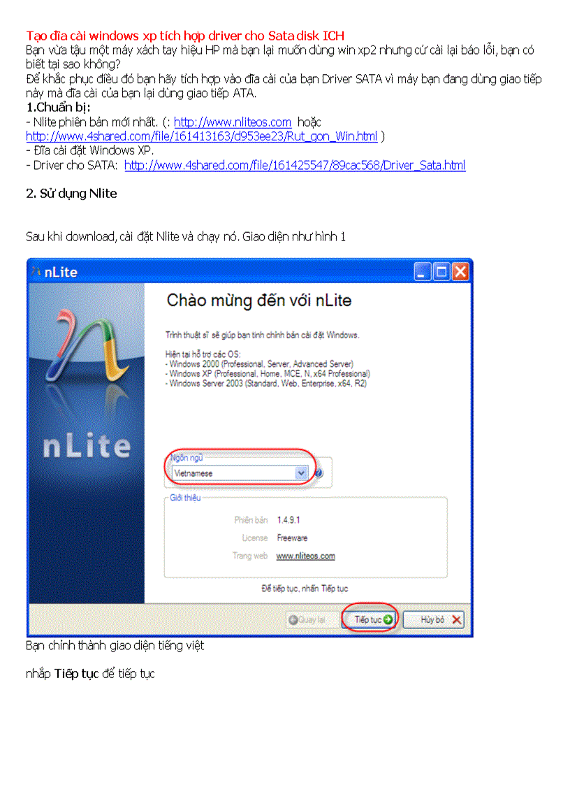 image for page Tích hợp Driver để cài win XP cho máy xách tay