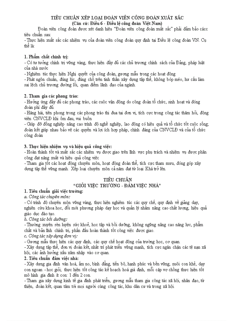 image for page Tiêu chuẩn xếp loại đoàn viên công đoàn xuất sắc