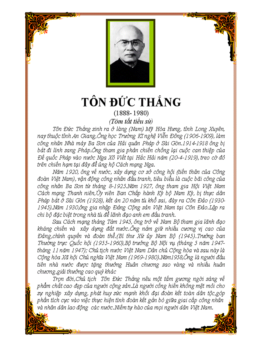 image for page Tiểu sử tóm tắt Tôn Đức THắng