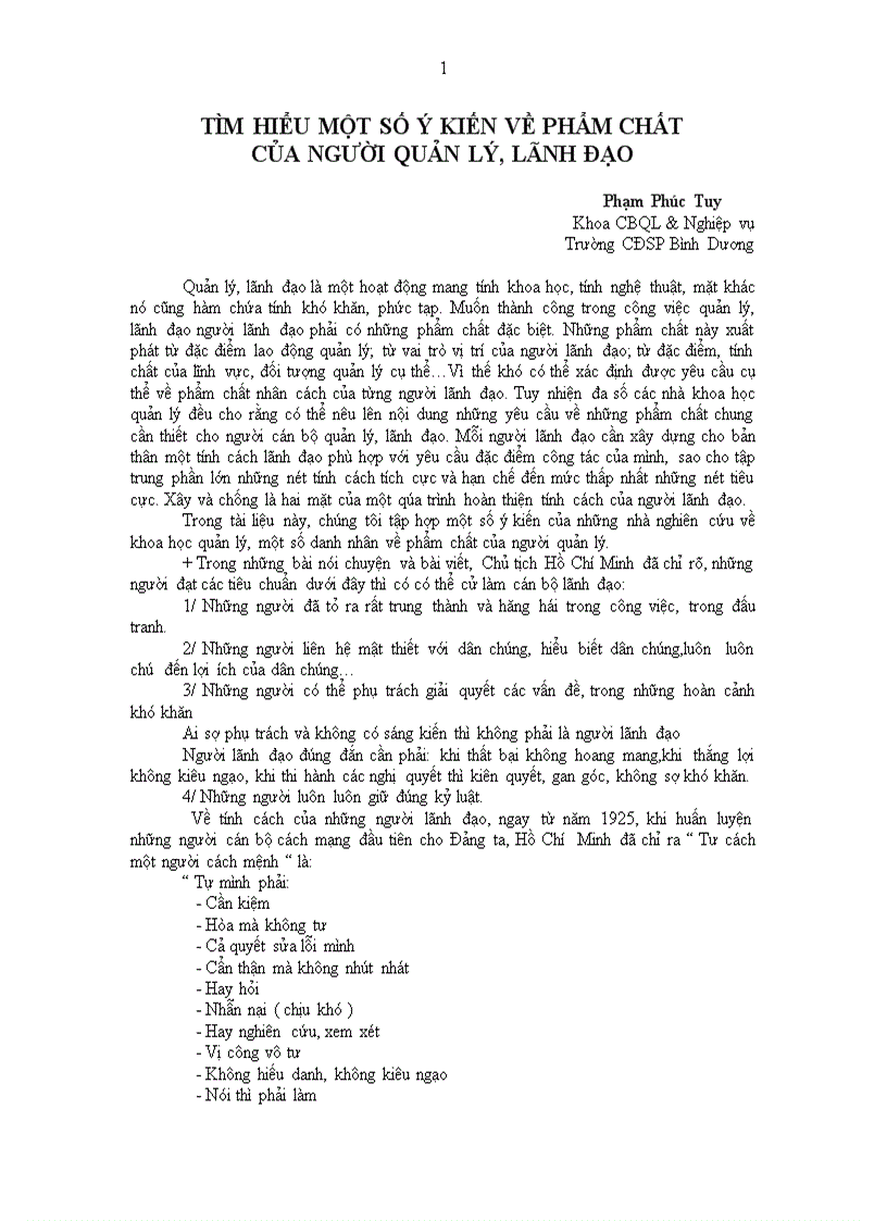 image for page Tìm hiểu một số ý kiến về phẩm chất của người lãnh đạo quản lý