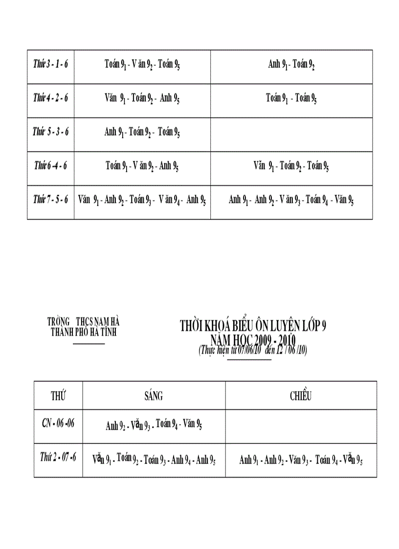 TKB Ôn luyện lớp 9