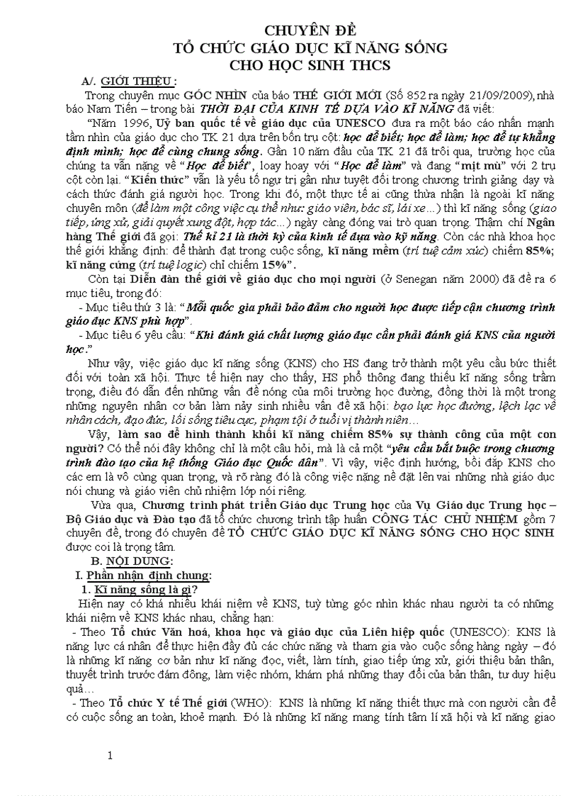 image for page Tổ chức giáo dục kĩ năng sống cho học sinh THCS